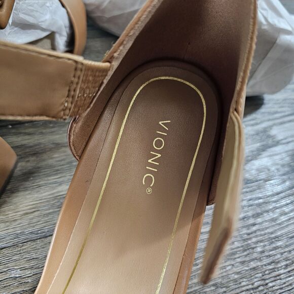 Vionic Chardonnay Block Heel Sandal Camel Brown Leather Womens 10 Wide - Picture 11 of 13